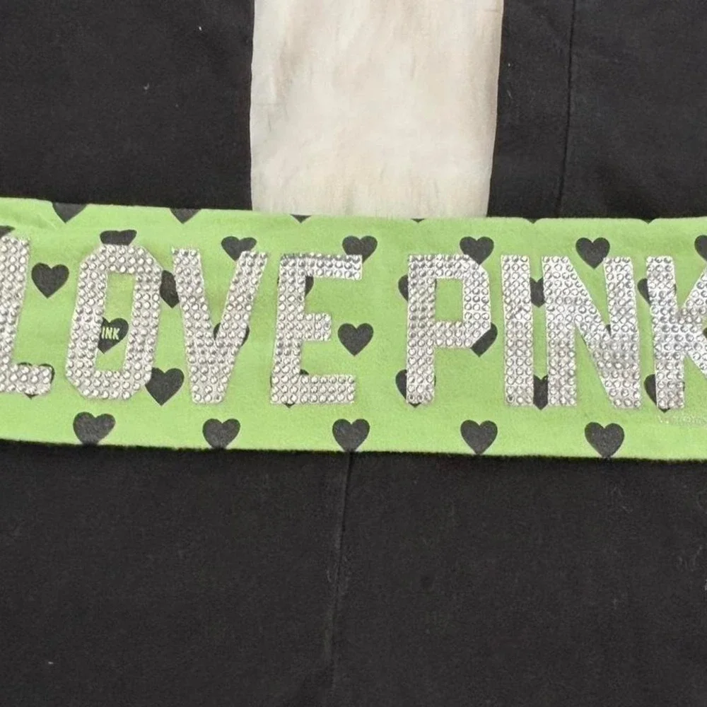 victoria's secret pink yoga fold over flare pants green hearts - Picture 3 of 8